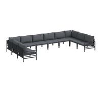 Acciaio verniciato a polvere 10 cuscini con zip Nero Antracite | Set Divano da Giardino 10 pezzi con Cuscini Nero Acciaio Resistente Impermeabile per Terrazza e Patio con Tavolino