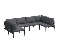 Acciaio verniciato a polvere nero Design moderno da giardino Set 6 pezzi | Set Divano da Giardino con Cuscino 6 Posti in Acciaio Nero con Cuscini Rimovibili per Terrazza e Patio