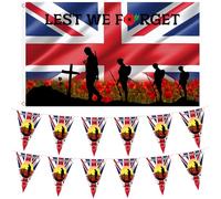 Accjzzlyn Bandiera per il Giorno della Memoria, 1,5 x 0,9 m, Lest We Forget; bandierine con papaveri, 5 m, per esterni, giardino, decorazioni per il giorno della memoria