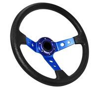 Acclcors Universal Racing Lenkrad, Gaming Lenkrad 13.6" 6 Schrauben Grip Vinyl Leder Deep Dish mit Horn Taste für Rennen/Rallye/Motorsport/Auto Sim Fahren(Blau)