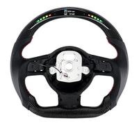 Acclcors Volante in fibra di carbonio a forma di D con fondo piatto e indicatore di cambio a LED, volante in pelle personalizzato, maniglie in pelle perforate per Audi TT TTRS R8 2007-2015