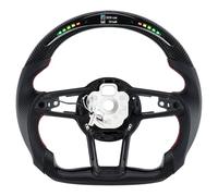 Acclcors Volante in fibra di carbonio a forma di D con fondo piatto e indicatore di cambio a LED, volante in pelle personalizzato, maniglie in pelle perforate per Audi TT TTRS R8 2016-2023