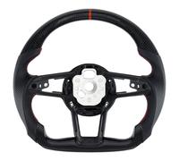 Acclcors Volante in fibra di carbonio, volante a forma di D con fondo piatto e cuciture rosse, volante personalizzato in pelle, maniglie traforate per Audi TT TTRS R8 2016-2023