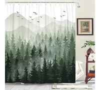Accnicc Set di tende da doccia verde nebbioso foresta ombre verde salvia bianco tessuto impermeabile tende da doccia natura albero montagna bosco decorativo bagno tenda decorazione (72 '' × 72 '',