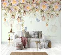 Accoglente E Belle Rose E Farfalle Disegnate A Mano 3D Carta Da Parati Facile Installare Mobili Sfondi Ufficio Divano Camera Letto Sfondo Decorazione Murale-430cm×300cm