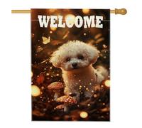 Accogliente bandiera autunnale da giardino per cani, striscione decorativo bianco morbido per cuccioli, bandiera artistica su entrambi i lati per esterni per la decorazione del prato della casa 71 x