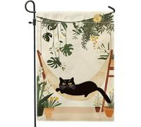 Accogliente bandiera da giardino a forma di gatto, amaca floreale stagionale per esterni, decorazione da cortile su entrambi i lati per gli amanti dei gatti, accenti per la casa per tutte le stagioni