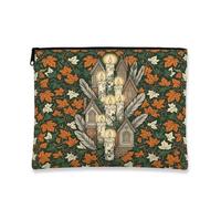 Accogliente borsa per il trucco con illustrazione di candela autunnale e | Estetica rustica, borsa per cosmetici, motivo a foglie autunnali, decorazione natalizia per la casa, organizer da viaggio