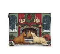 Accogliente borsa per il trucco del cane, borse da viaggio cosmetiche per le donne, borsa da viaggio portatile piccola in tela con cerniera, borsa da toilette per la cura della pelle natalizia, Rosso