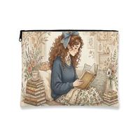 Accogliente borsa per il trucco floreale, borsa da viaggio per cosmetici in stile vintage, organizer portatile in tela con cerniera, perfetta per la primavera e l'uso domestico, Beige, 7x9 Inch