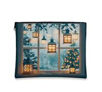 Accogliente borsa per il trucco, lanterna invernale, borsa da viaggio decorativa per cosmetici, per donne, piccola borsa portatile in tela con cerniera, borsa da toilette per la cura della pelle delle