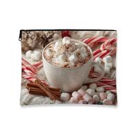 Accogliente borsa per il trucco per cioccolata calda, borsa cosmetica a tema invernale per donne, piccola borsa portatile in tela con cerniera, borsa da toilette per la cura della pelle delle, Marrone