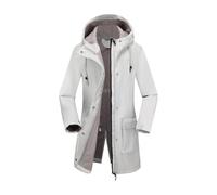 Accogliente cappotto invernale foderato in pile - Giacca a vento da donna resistente all'acqua con cappuccio regolabile in vita design, Bianco e grigio., M
