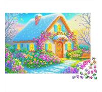 Accogliente casetta innevata, puzzle da 1000 pezzi con casetta fiorita e montagna, gioco educativo per adulti, decorazione per la casa, sfida ad alta difficoltà, regalo di compleanno per, 70x50 cm