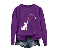 Accogliente Felpa di San Valentino per le donneCute Cat Coppia Amore Romance Felpa Manica Camicia Gatto Per Le Donne Abiti per Regali 2026, Viola, L