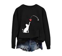 Accogliente Felpa di San Valentino per le donneCute Cat Coppia Amore Romance Felpa Manica Camicia Gatto Per Le Donne Abiti per Regali 2026, Nero , L