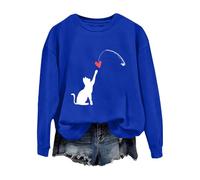 Accogliente Felpa di San Valentino per le donneCute Cat Coppia Amore Romance Felpa Manica Camicia Gatto Per Le Donne Abiti per Regali 2026, Blu, L