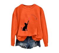 Accogliente Felpa di San Valentino per le donneCute Cat Coppia Amore Romance Felpa Manica Camicia Gatto Per Le Donne Abiti per Regali 2026, Arancione, L