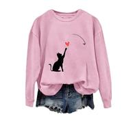 Accogliente Felpa di San Valentino per le donneCute Cat Coppia Amore Romance Felpa Manica Camicia Gatto Per Le Donne Abiti per Regali 2026, rosa, L