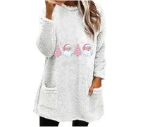 Accogliente felpa in pile da donna soffice top invernale termico pullover senza cappuccio con cappuccio per allenamento interno esterno cappotto termico regali di Natale, bianco, 3XL