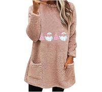 Accogliente felpa in pile da donna soffice top invernale termico pullover senza cappuccio con cappuccio per allenamento interno esterno cappotto termico regali di Natale, rosa, 3XL