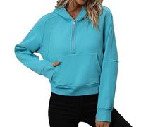 Accogliente felpa in pile da donna soffice top pullover con zip a quarto pullover maglioni autunno abiti invernali per allenamento all'aperto cappotto termico regali di Natale, blu cielo, XL