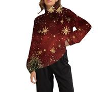 Accogliente felpa natalizia da donna 2025, una luce colorata, carina casual e alla moda, con scollo rotondo e stampa completa, per le donne, per la vita quotidiana, regali di Natale, Rosso, M