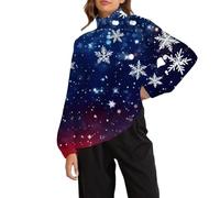 Accogliente felpa natalizia da donna 2025, una luce colorata, carina casual e alla moda, con scollo rotondo e stampa completa, per le donne, per la vita quotidiana, regali di Natale, Blu, L