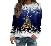 Accogliente felpa natalizia da donna con cappuccio top felpe natalizie per le donne albero di Natale Suéter Navideño Mujer carino girocollo per feste quotidiane regali di Natale, Blu, XXL