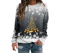 Accogliente felpa natalizia da donna con cappuccio top felpe natalizie per le donne albero di Natale Suéter Navideño Mujer carino girocollo per feste quotidiane regali di Natale, Grigio, M