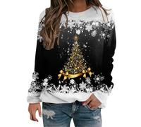Accogliente felpa natalizia da donna con cappuccio top felpe natalizie per le donne albero di Natale Suéter Navideño Mujer carino girocollo per feste quotidiane regali di Natale, Nero , XL