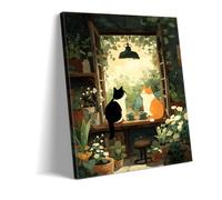 Accogliente gatto stampa su tela, stampa su tela, motivo: due gatti sul davanzale della finestra, decorazione per serra, soggiorno, cucina, pittura per il sole, regalo per gli amanti dei gatti e delle