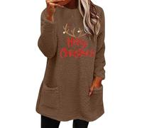 Accogliente giacca in pile natalizio da donna, soffici felpe con cappuccio da donna JGA, per damigelle d'onore, autunno inverno, termica, senza cappuccio, in peluche, per regali di Natale, cachi, 3XL