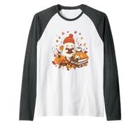Accogliente Libro di Lettura Fantasma con Gatti e Foglie Autunnali Maglia con Maniche Raglan