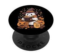Accogliente libro di lettura fantasma con gatti e foglie autunnali PopSockets PopGrip Adesivo