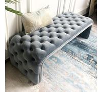 Accogliente panca portaoggetti trapuntata con bottoni, angolo arrotondato, per camera da letto e soggiorno, elegante poggiapiedi con morbido cuscino, sedile da ingresso (blu, 100 cm)