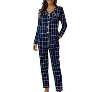 Accogliente pigiama da donna nero lungo - Pjs per le donne Set Plus Size - Camicia e pantaloni con bottoni sul davanti Set pigiama per interni soggiorno Lounge Suites Plus Size Loungewear Set da notte