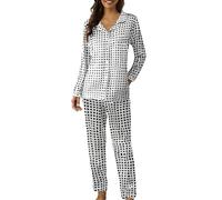Accogliente pigiama da donna nero lungo - Pjs per le donne Set Plus Size - Camicia e pantaloni con bottoni sul davanti Set pigiama per interni soggiorno Lounge Suites Plus Size Loungewear Set da notte