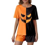 Accogliente pigiama da donna per Halloween, design da notte, pantaloni da notte, abbigliamento quotidiano, portatile, regolabile, notte d'estate, relax, Colore: arancione., XXL