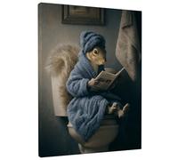 Accogliente scoiattolo che legge arte da parete, stampa su tela con animali blu e marrone, decorazione umoristica per bagno, soggiorno, camera da letto, WC, divertente estetica per la casa, 30,5 x