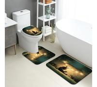 Accogliente set di 3 tappetini da bagno, asino sotto le luci, assorbente, antiscivolo, a forma di U, lavabile, rustico, da giardino, ad asciugatura rapida, in memory foam