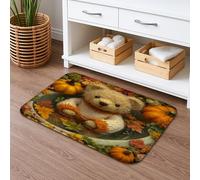 Accogliente tappetino da bagno con design autunnale orso, vintage lavorato a maglia con zucca e foglie, tappeto stagionale in memory foam, lavabile, decorazione per bagno e WC, 40,6 x 61 cm
