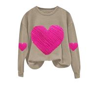 Accogliente top di San Valentino da donna primavera autunno nuovo tempo libero moda amore stampa a maniche lunghe con cappuccio camicetta per la vita quotidiana regali, cachi, L