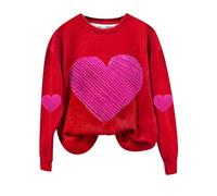 Accogliente top di San Valentino da donna primavera autunno nuovo tempo libero moda amore stampa a maniche lunghe con cappuccio camicetta per la vita quotidiana regali, Rosso, L