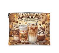 Accogliente trousse vintage per il trucco da caffè, borsa da viaggio calda e invitante per caffè, borsa da viaggio per donne, organizer portatile in tela con cerniera, perfetta per le mattine