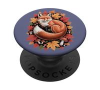 Accogliente volpe rossa autunnale incastonata tra foglie e ghiande PopSockets PopGrip Adesivo