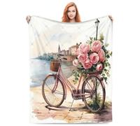 Accoglienti coperte di peluche coperte da spiaggia, cestino di fiori marrone bicicletta Sunlit Street, regalo di Halloween San Valentino per coperta, applicabile a regali biancheria da letto trapunta