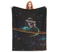 Accoglienti coperte in peluche coperte da spiaggia, astronauta seduto su un pianeta con anelli, regalo per Halloween, San Valentino, per coperta, applicabile a regali, biancheria da letto, trapunta