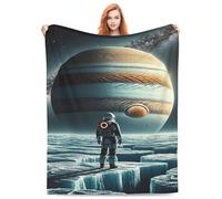 Accoglienti coperte in peluche coperte da spiaggia, astronauta su un pianeta ghiacciato gigante gassoso, regalo di Halloween per San Valentino per coperta, applicabile a regali, biancheria da letto