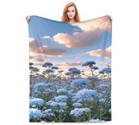 Accoglienti coperte in peluche coperte da spiaggia, fiori blu cielo nuvole testo, regalo di Halloween San Valentino per coperta, applicabile a regali, biancheria da letto, trapunta, decorazione per la